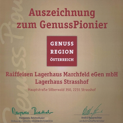 GenussLaden Strasshof - Auszeichnung zum GenussPionier