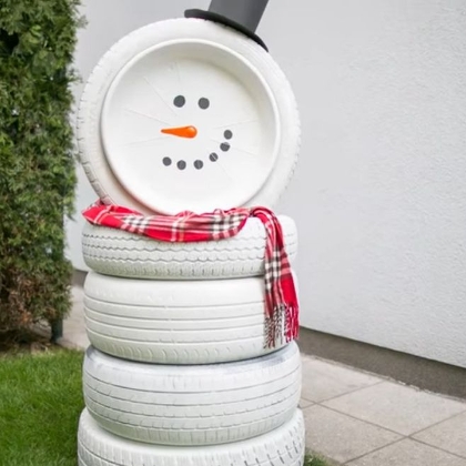 DIY - Schneemann aus Autoreifen bauen