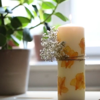 DIY - Kerze mit Blumen dekorieren