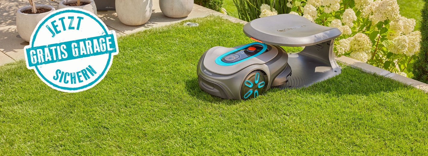 Gratis Mähroboter Garage sichern