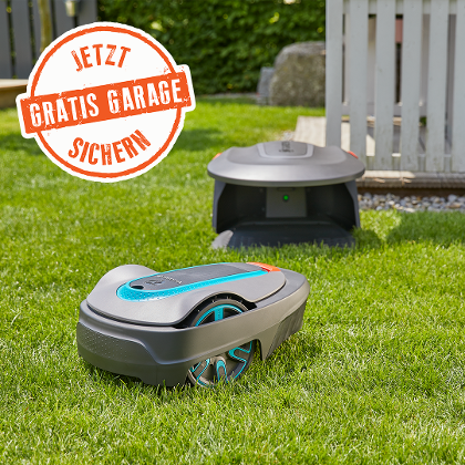 Gratis Mähroboter Garage sichern