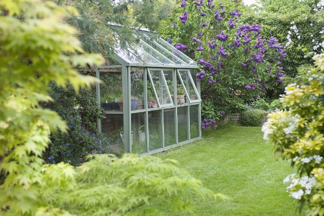 Glasgewächshaus mit offenen Fenstern